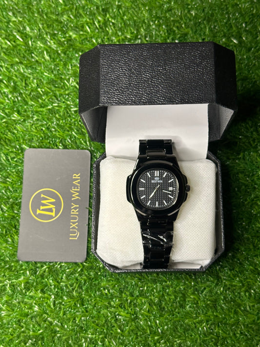 BESTWIN NAUTILUS DATE ! BLACK STEEL WATCH