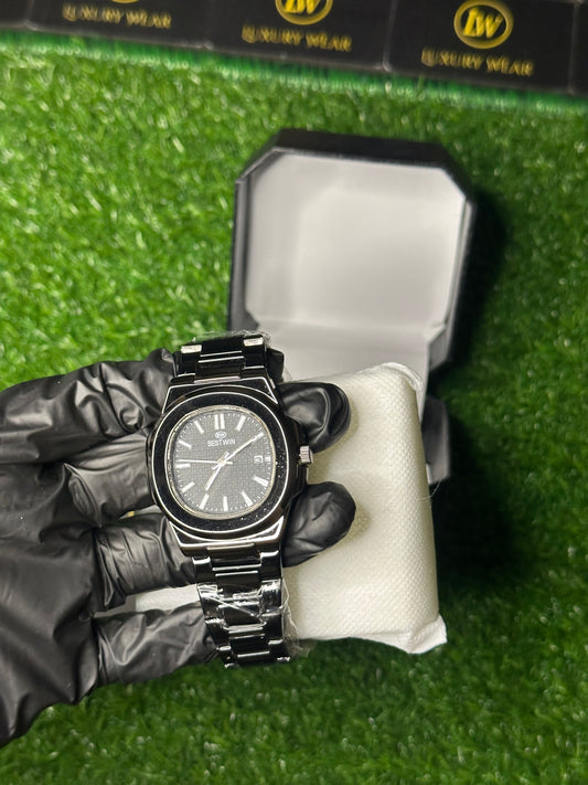 BESTWIN NAUTILUS DATE ! BLACK STEEL WATCH